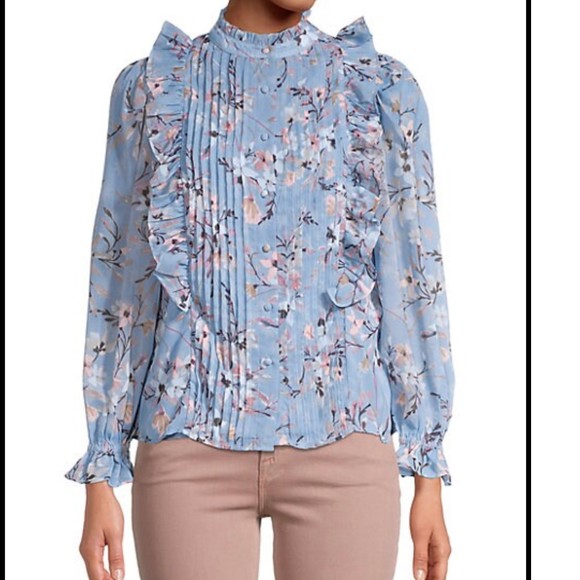 Walter Baker Women's Floral Ruffle Long Sleeve in Laguna‎ Blossom Small - Picture 1 of 7